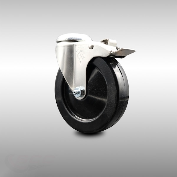 5 Inch 316SS Hard Rubber Wheel Swivel Bolt Hole Caster with Total Lock Brake SCC